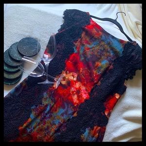 Maggy London Vibrant Abstract Midi Laced Cocktail Dress Size 10